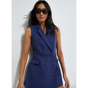 Tuckernuck Pomander Place Navy Tweed Campbell Romper Sz XS
